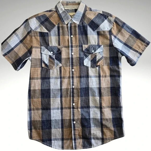 Coastal‎ Western Shirt Plaid Pearl Snap Button Up Cowboy Rodeo Medium - Picture 2 of 9
